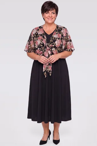 Rochie neagră cu cardigan florală