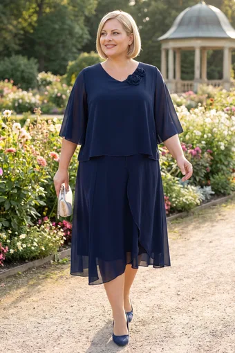 Rochie bleumarin cu trandafir
