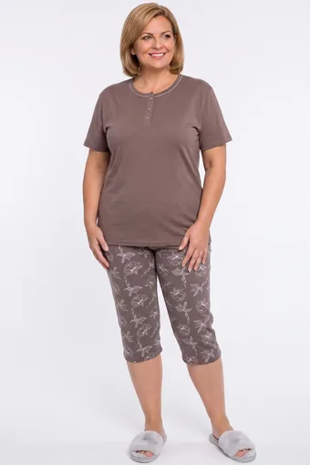 Pantaloni de pijama bej închis cu imprimeu floral