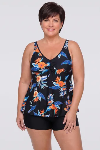 costum de baie de baie negru cu imprimeu tropical