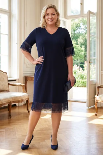 Rochie bleumarin plisată din dantelă