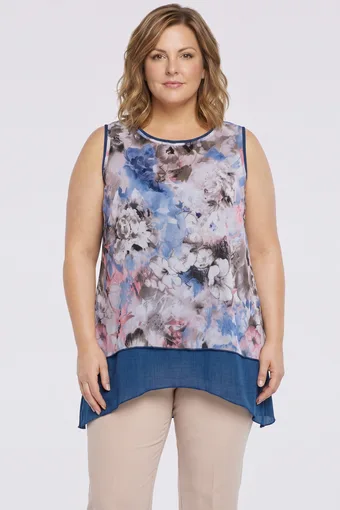 Tunică albastră fără mâneci cu modele pastelate