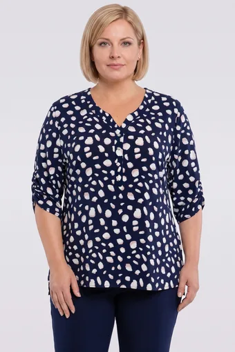 Bluză bleumarin cu modele bej și albe