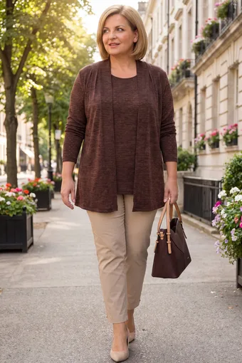 Tunică maro cu cardigan