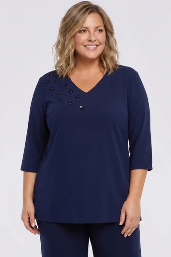 Bluză bleumarin cu flori bleumarin