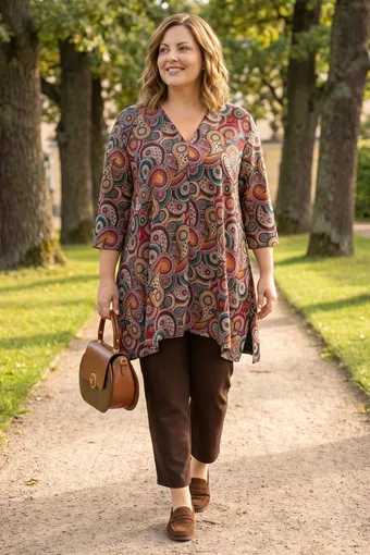 Tunică bej cu modele colorate