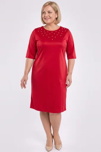 Rochie roșie cu perle