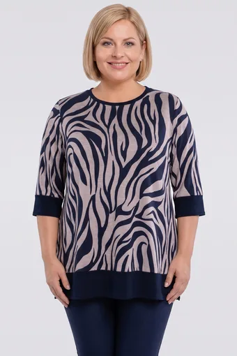 Tunică călduroasă bleumarin cu modele bleumarin și bej