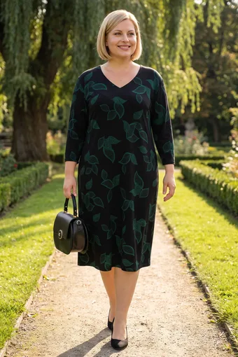 Rochie neagră cu frunze verzi