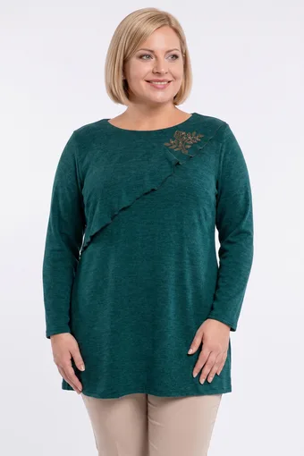 Un pulover verde călduros cu o floare strălucitoare