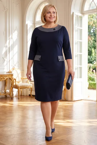Rochie bleumarin cu decolteu gri