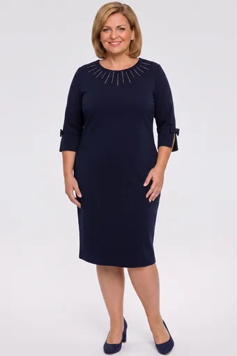Rochie bleumarin cu detalii argintii la decolteu