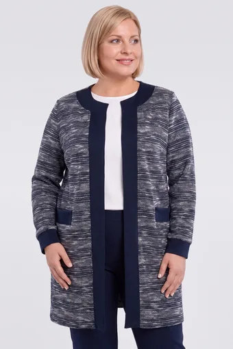 cardigan bleumarin și albă
