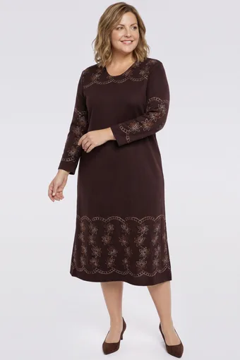 Rochie maro închis cu flori brodate