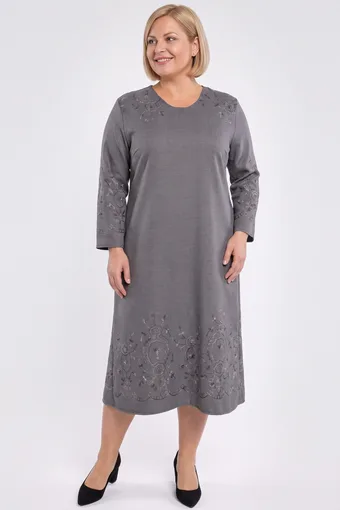 Rochie gri cu flori brodate
