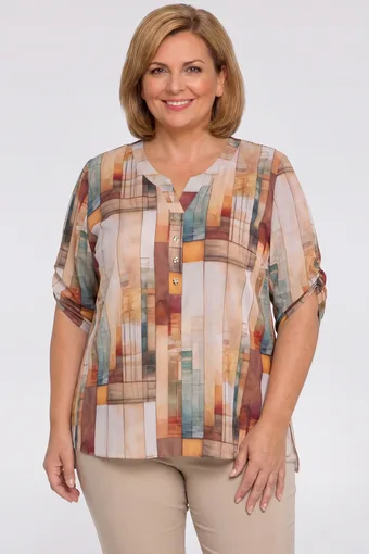 Bluză cu modele geometrice aurii-maronii