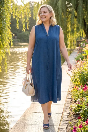 Rochie albastră fără mâneci