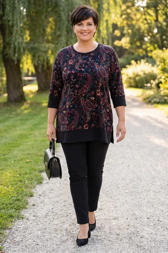 Tunică neagră călduroasă cu modele colorate