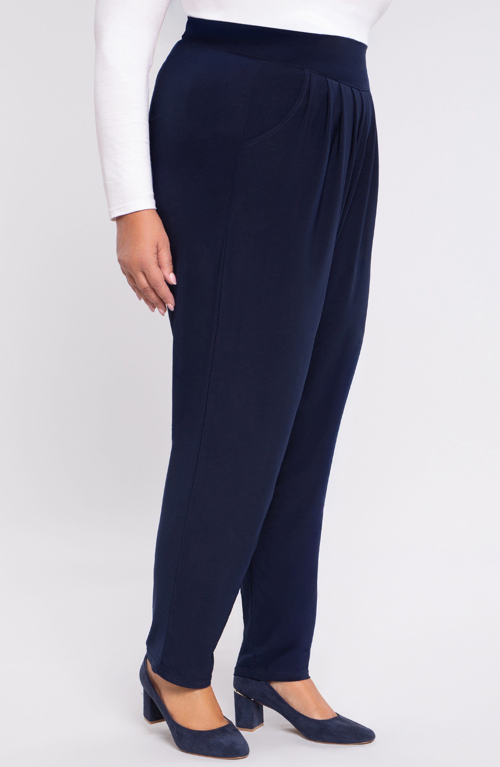 pantaloni eleganți bleumarin cu jug