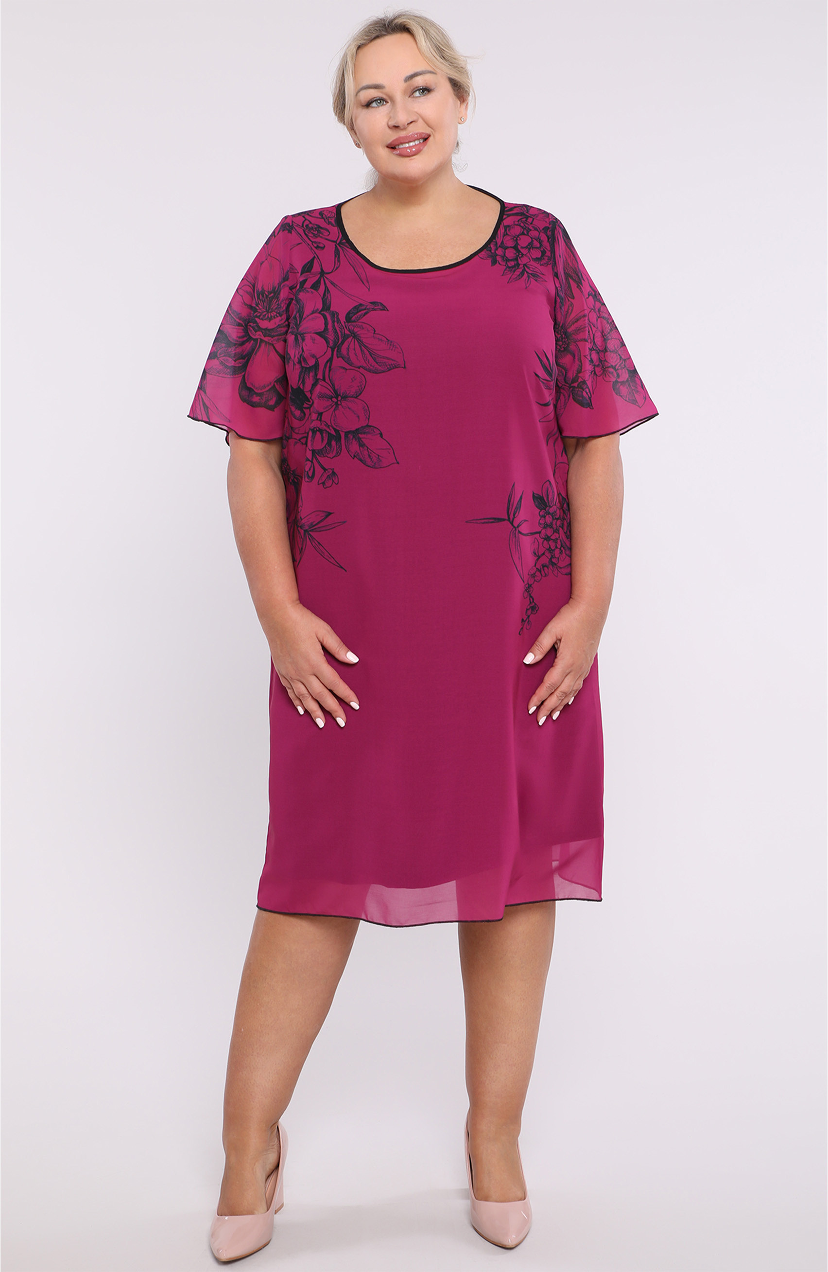 Rochie roz din șifon cu imprimeu floral