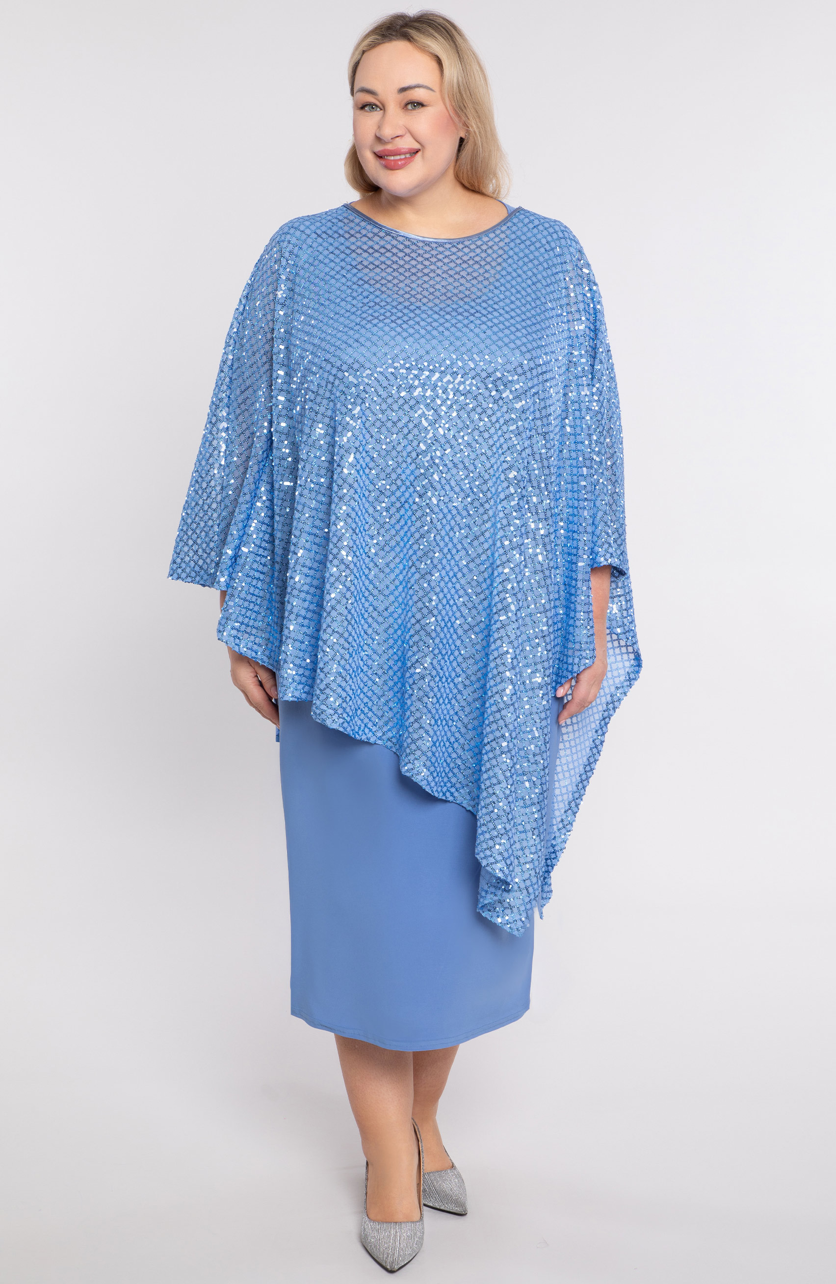 Rochie asimetrică albastră cu paiete