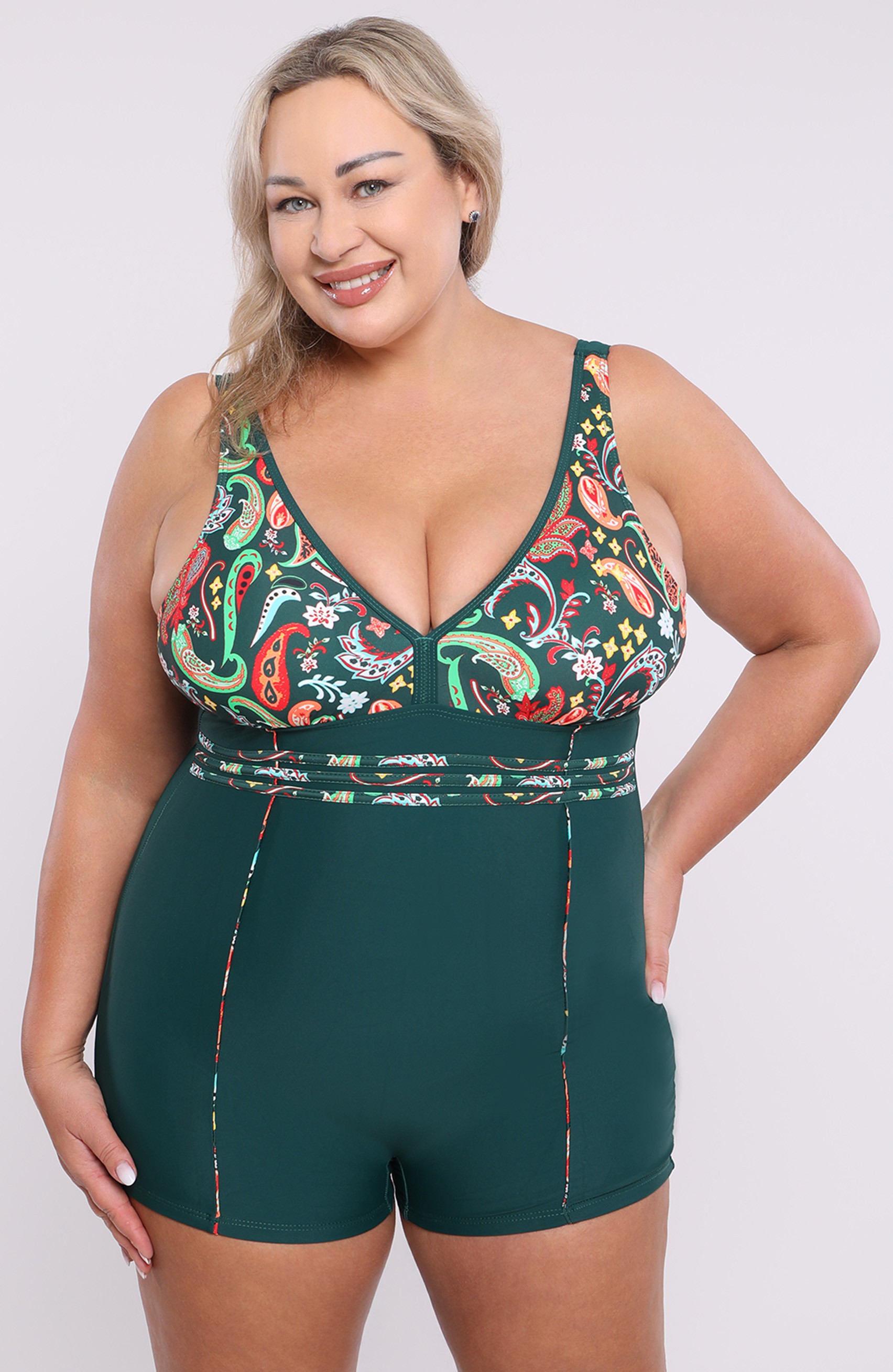 Costum de baie verde dintr-o singură piesă cu modele portocalii