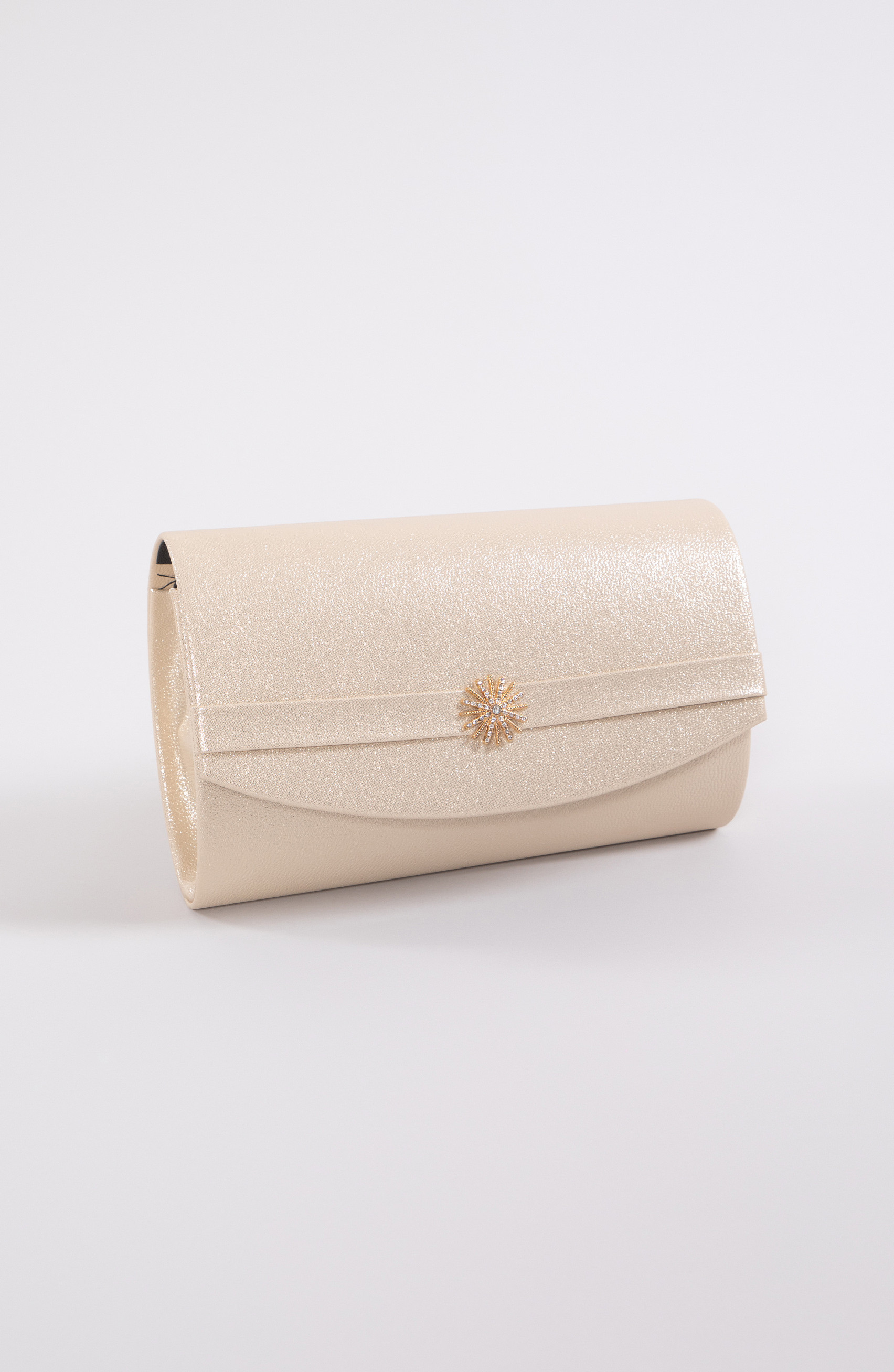Poșetă tip clutch cu perle aurii și decorațiuni