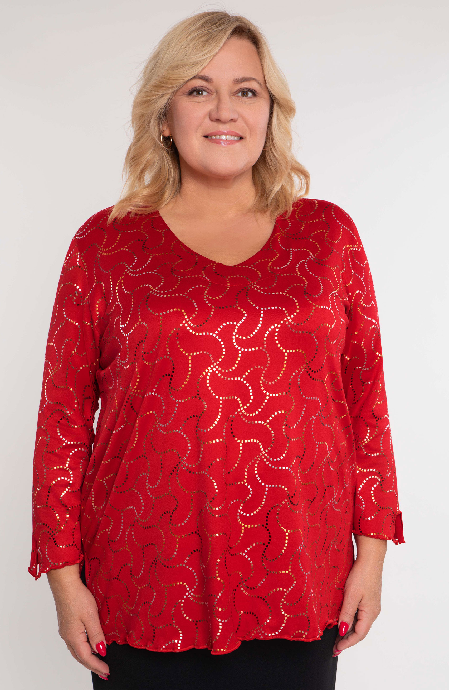 Bluză roșie cu model auriu