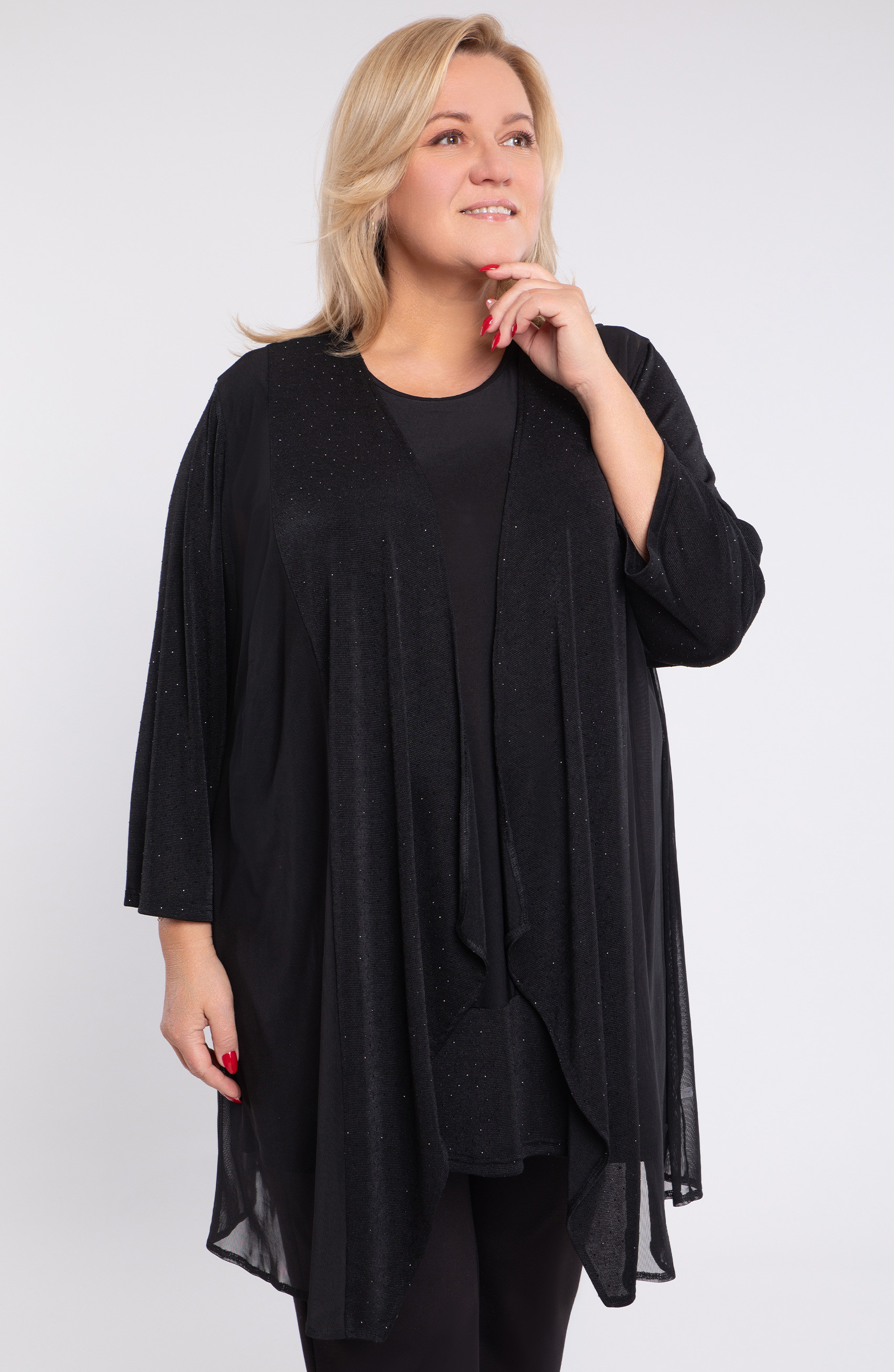 Tunică neagră cu cardigan strălucitoare